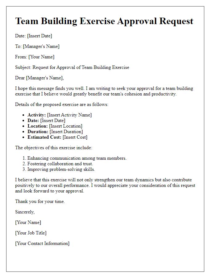 Letter template of team building exercise approval request