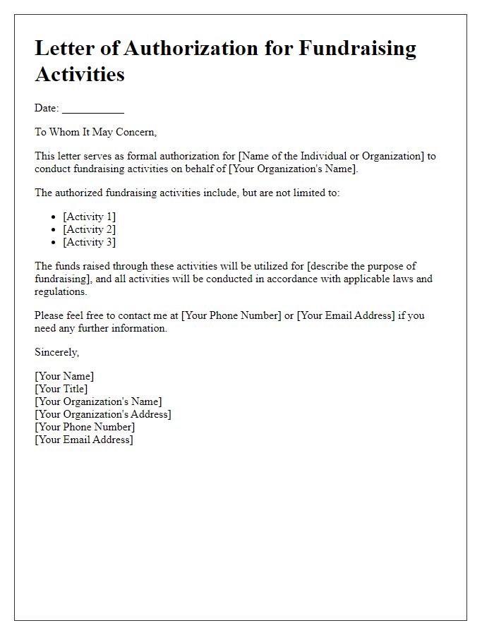 Letter template of authorization for fundraising activities
