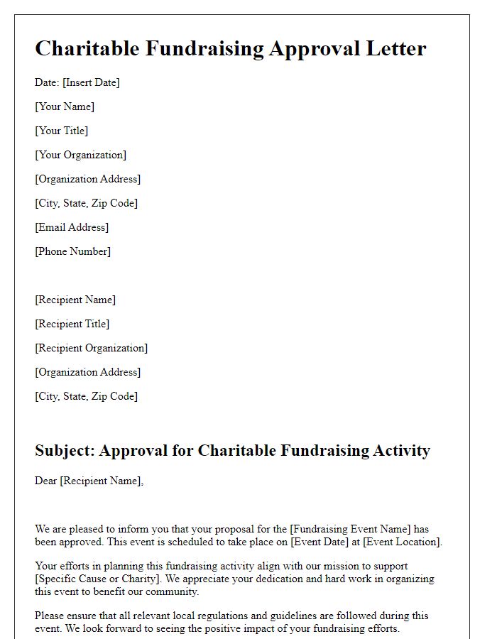 Letter template of charitable fundraising approval letter