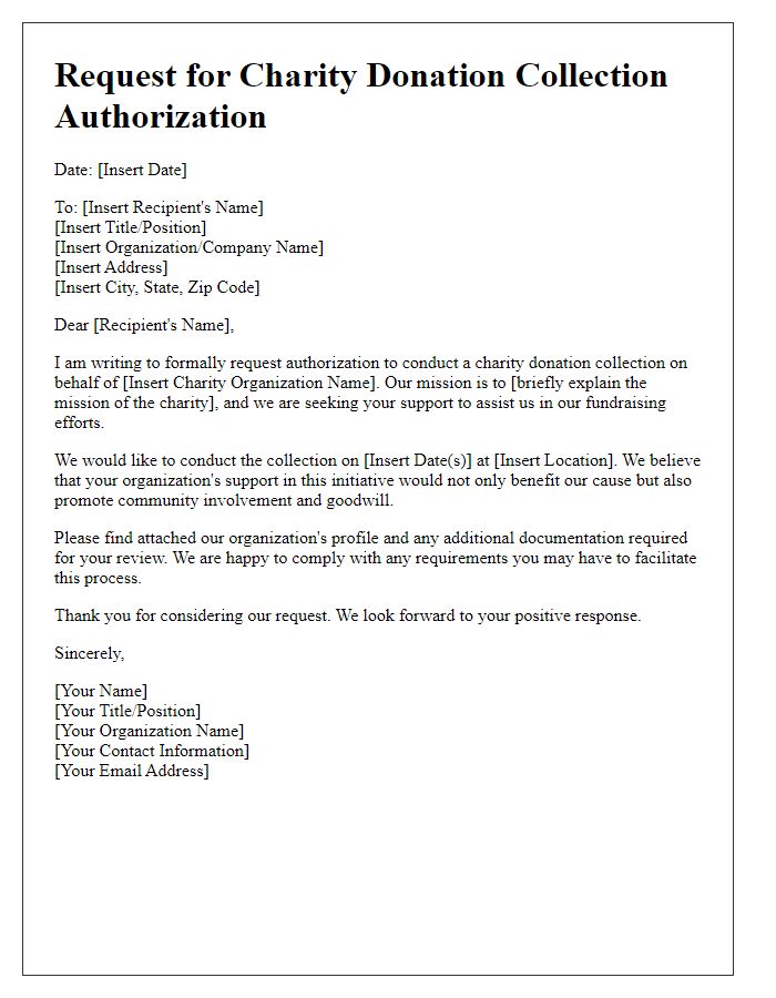 Letter template of request for charity donation collection authorization