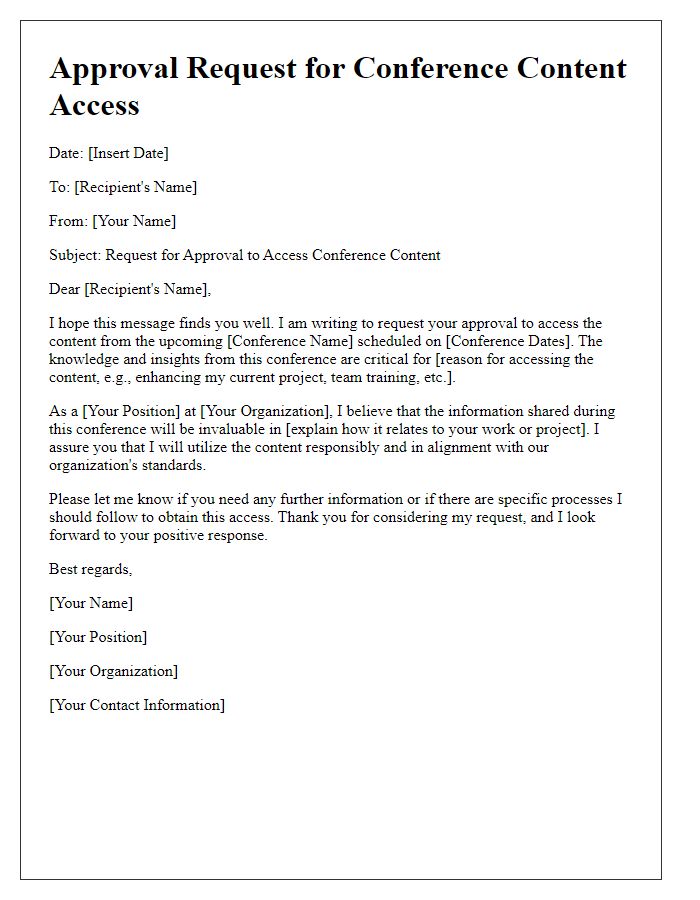 Letter template of approval request for conference content access.