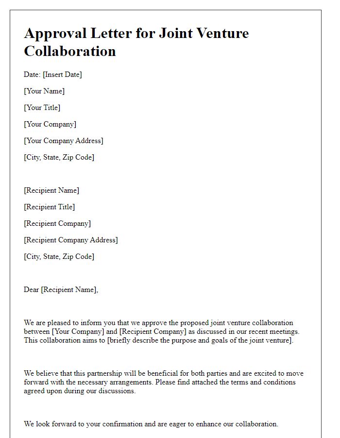 Letter template of Approval for Joint Venture Collaboration