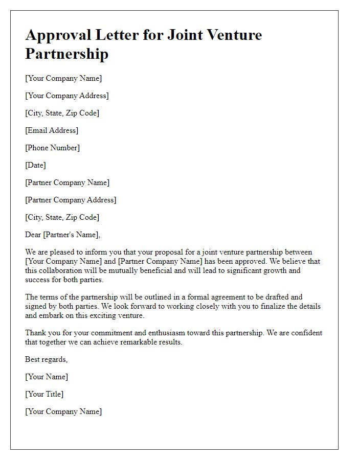 Letter template of Approval for Joint Venture Partnership