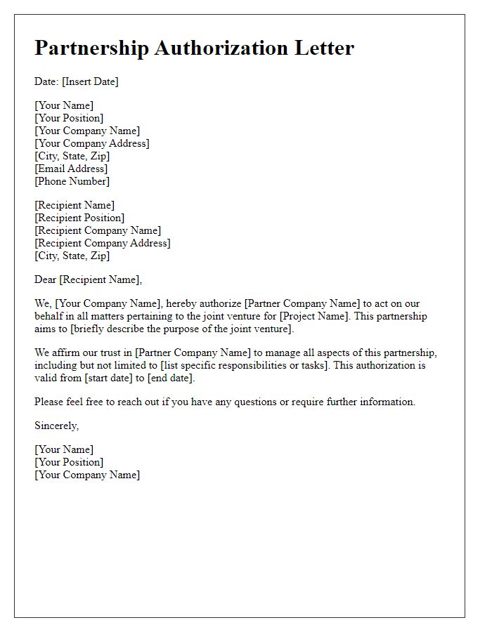 Letter template of Partnership Authorization for Joint Venture