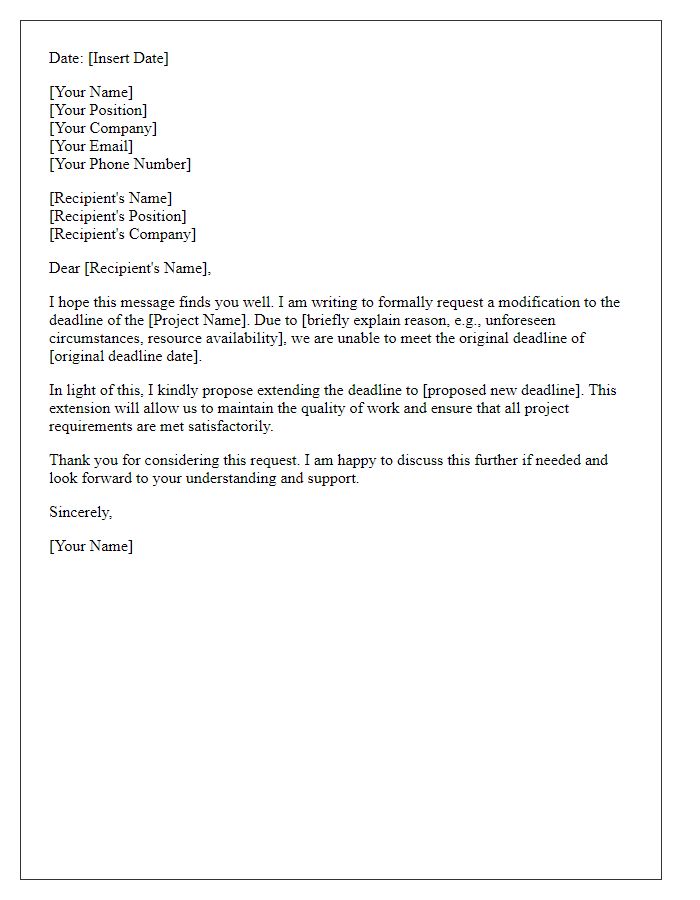 Letter template of project deadline modification request.