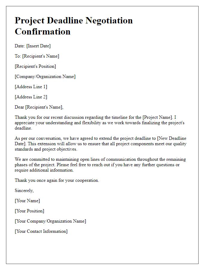 Letter template of project deadline negotiation confirmation.