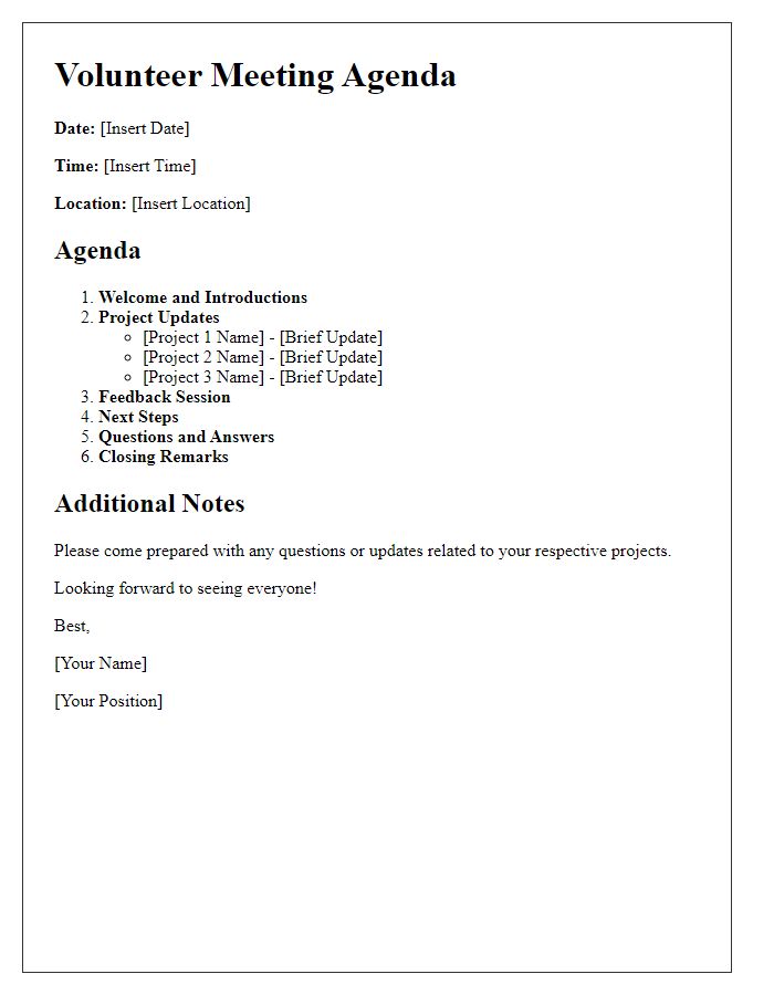 Letter template of volunteer meeting agenda for project updates