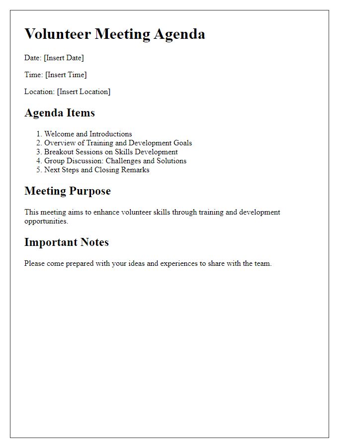 Letter template of volunteer meeting agenda for training and development