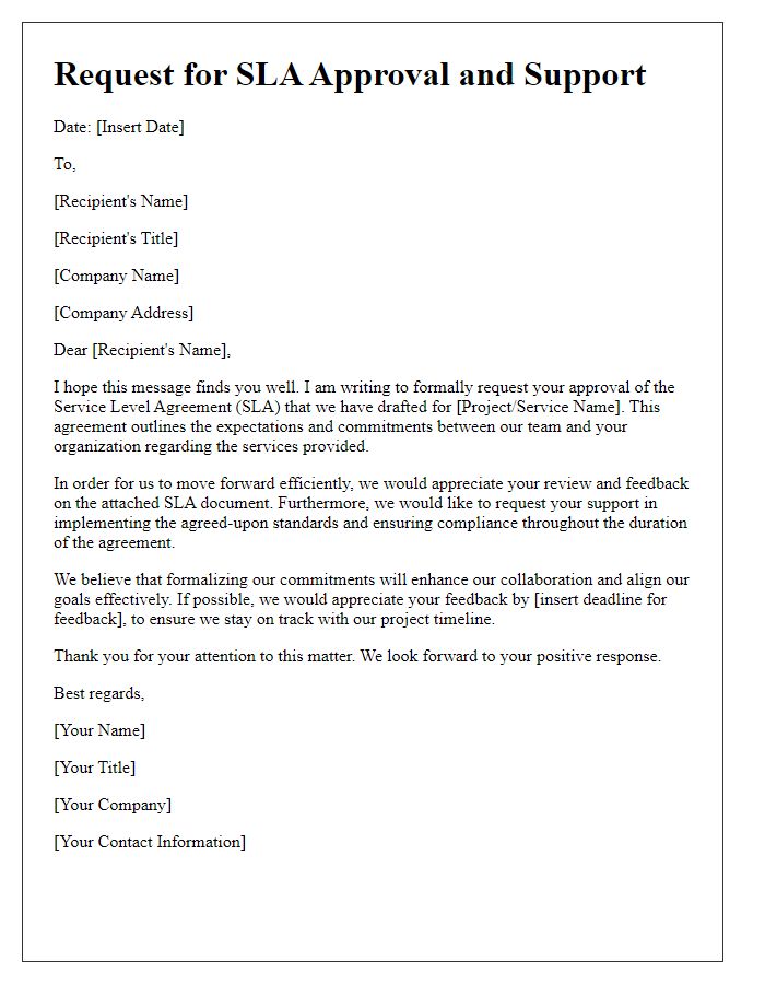 Letter template of Request for SLA Approval and Support