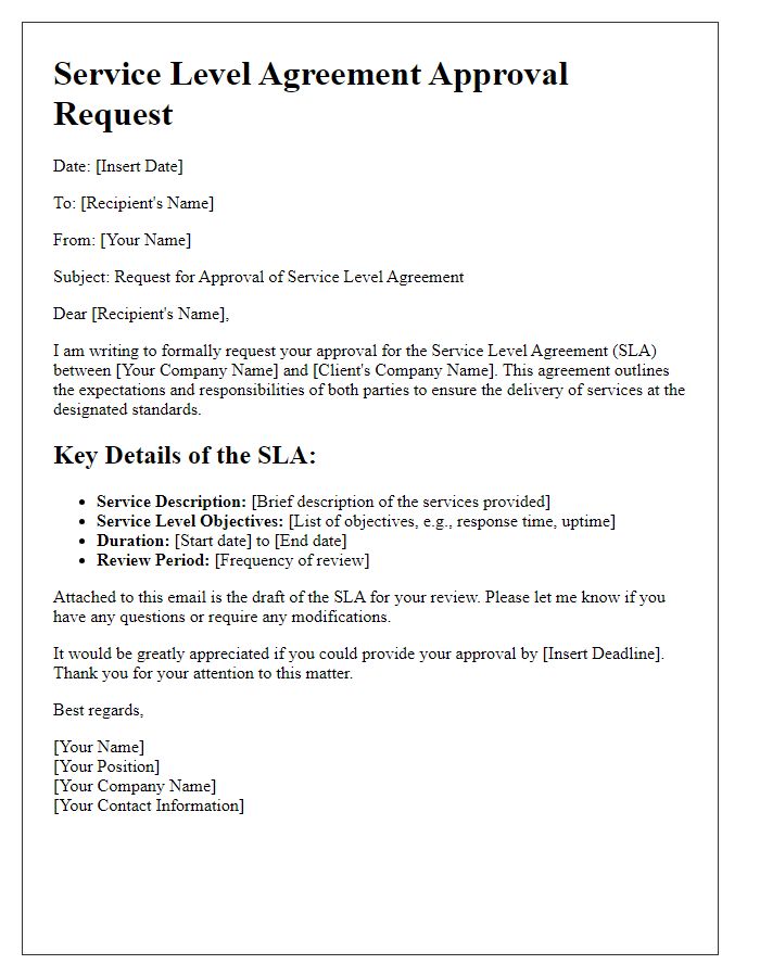 Letter template of Service Level Agreement Approval Request