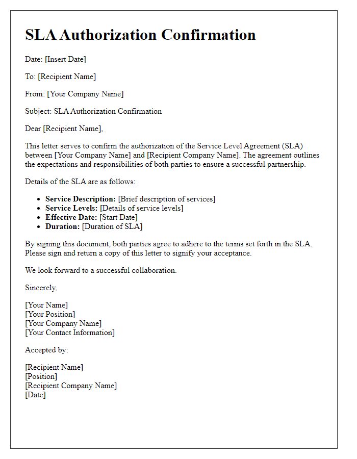 Letter template of SLA Authorization Confirmation