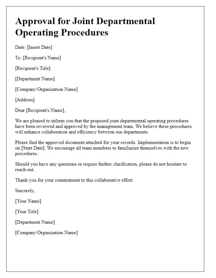 Letter template of approval for joint departmental operating procedures