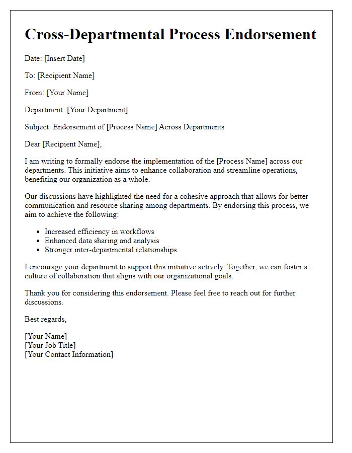 Letter template of cross-departmental process endorsement