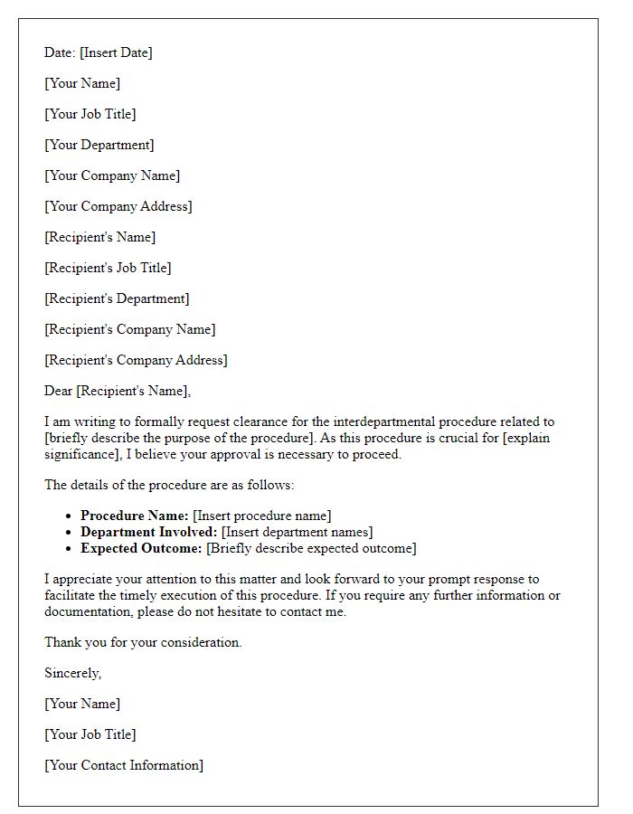 Letter template of formal request for interdepartmental procedure clearance