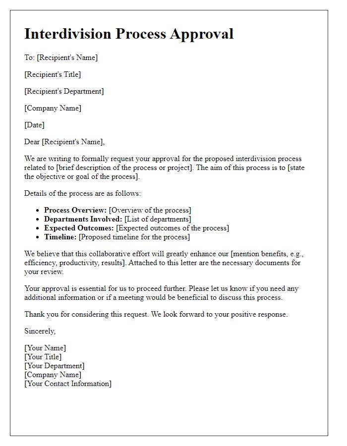 Letter template of interdivision process approval