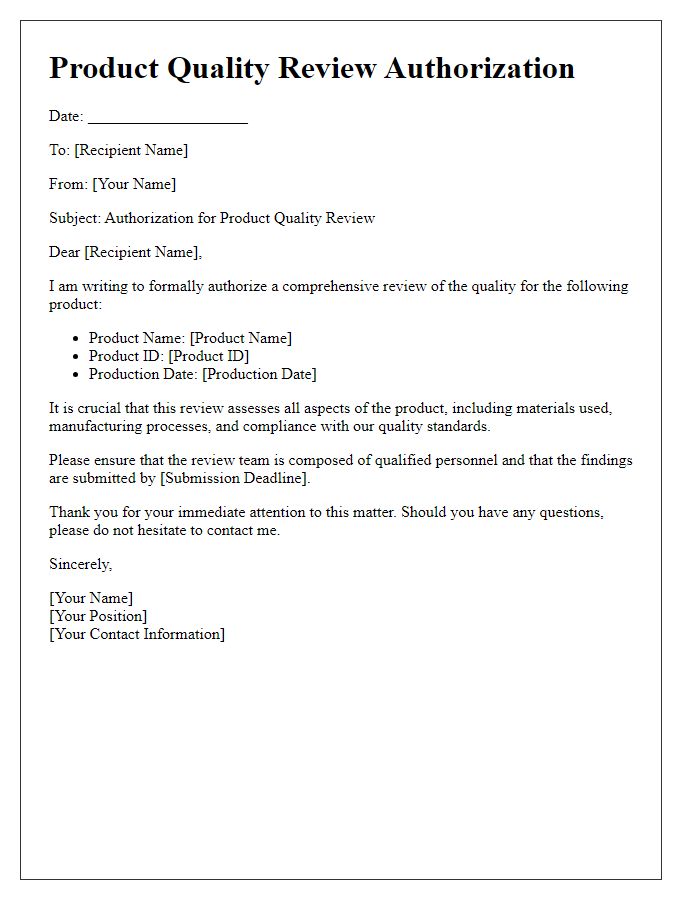 Letter template of product quality review authorization