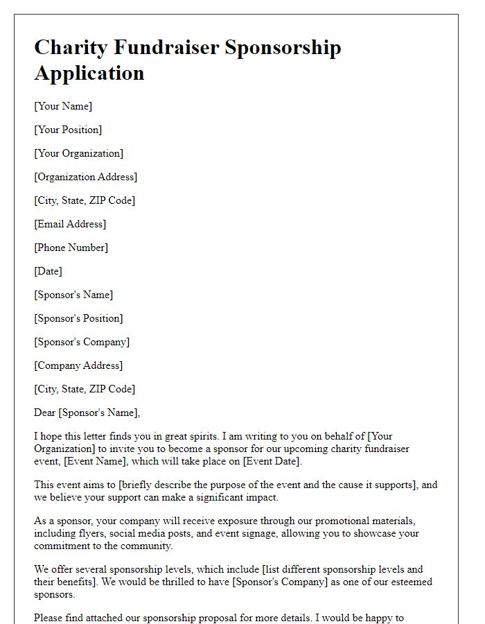 Letter template of charity fundraiser sponsorship application