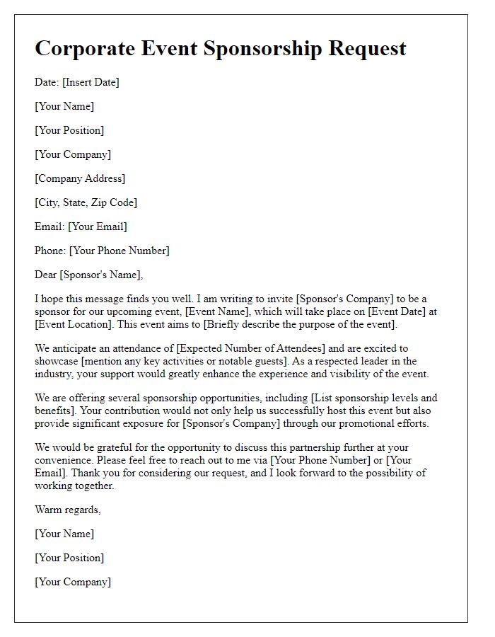 Letter template of corporate event sponsorship request