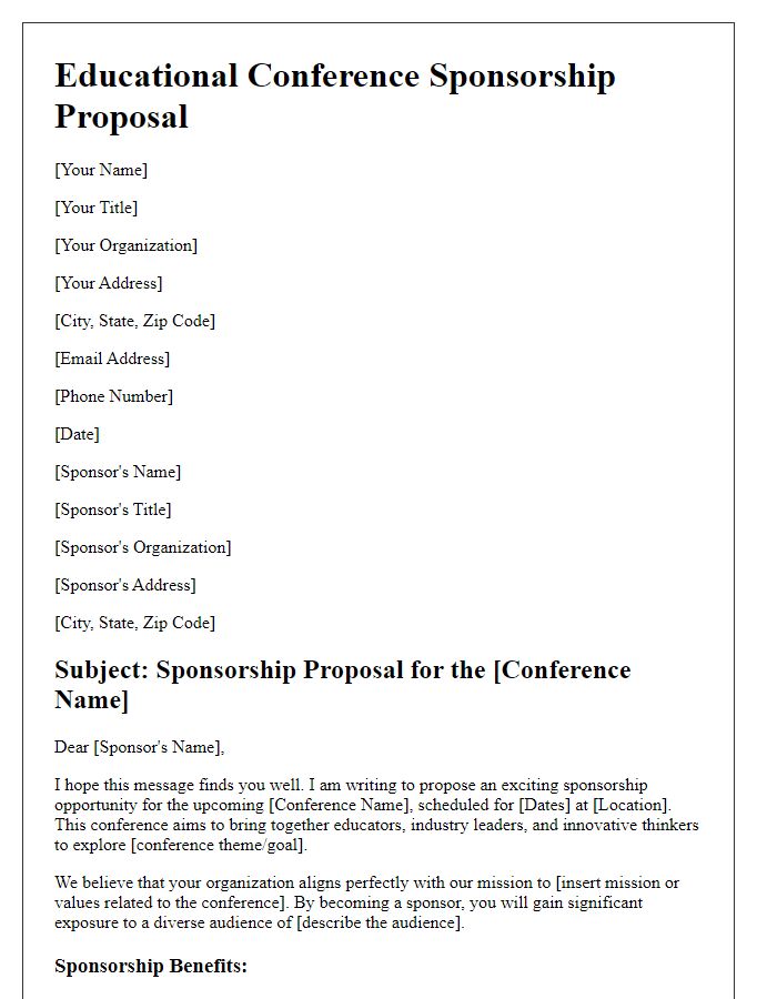 Letter template of educational conference sponsorship proposal