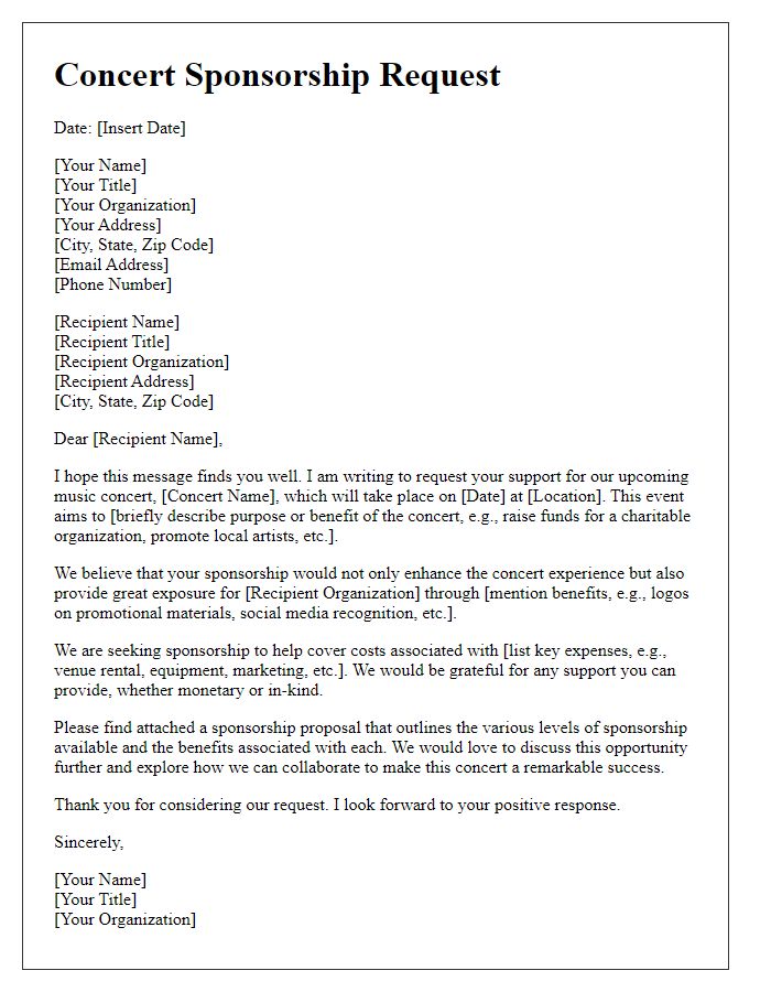 Letter template of music concert sponsorship request