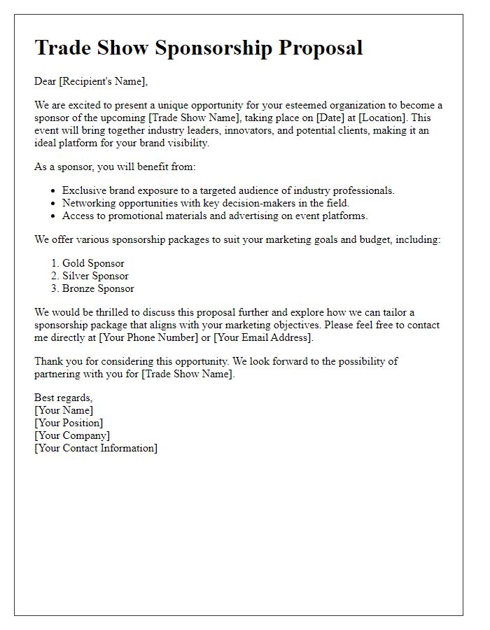 Letter template of trade show sponsorship proposition