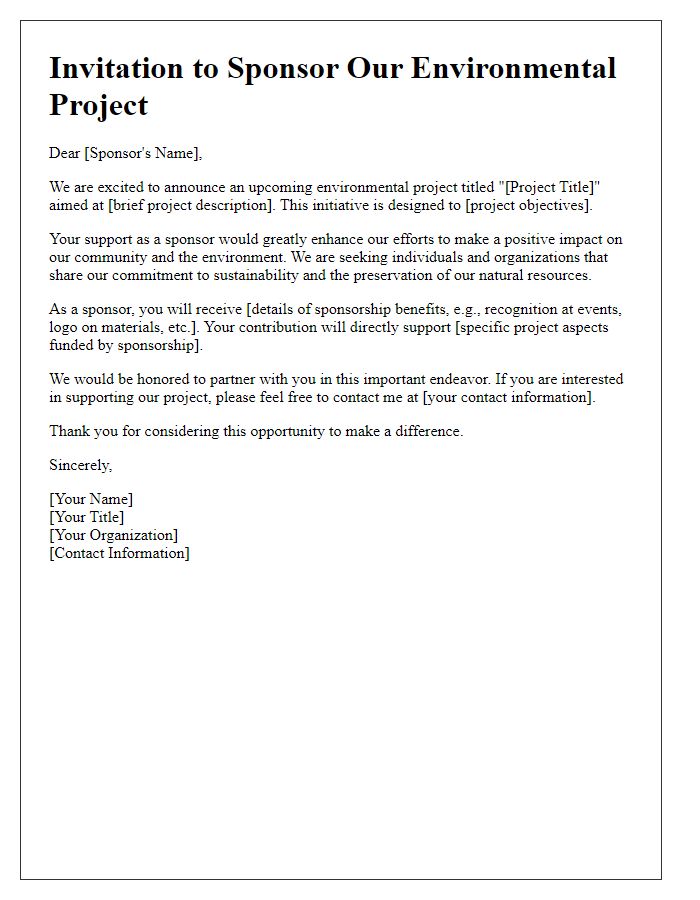 Letter template of individual sponsorship invitation for environmental project.