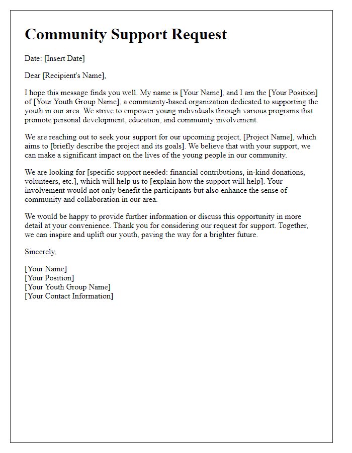 Letter template of community support request for youth group