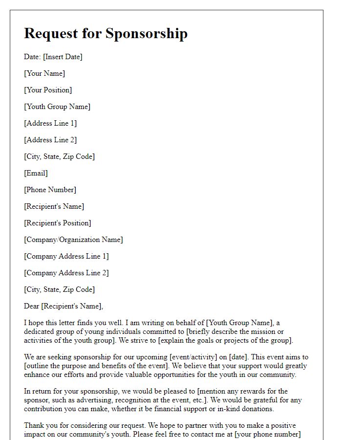 Letter template of request for youth group sponsorship