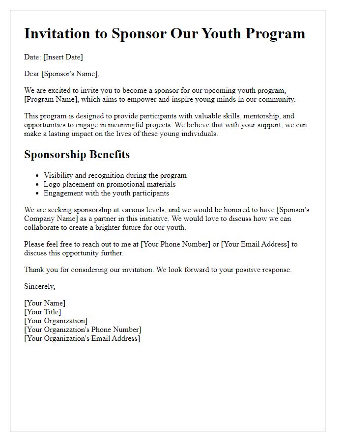 Letter template of sponsorship invitation for youth programs