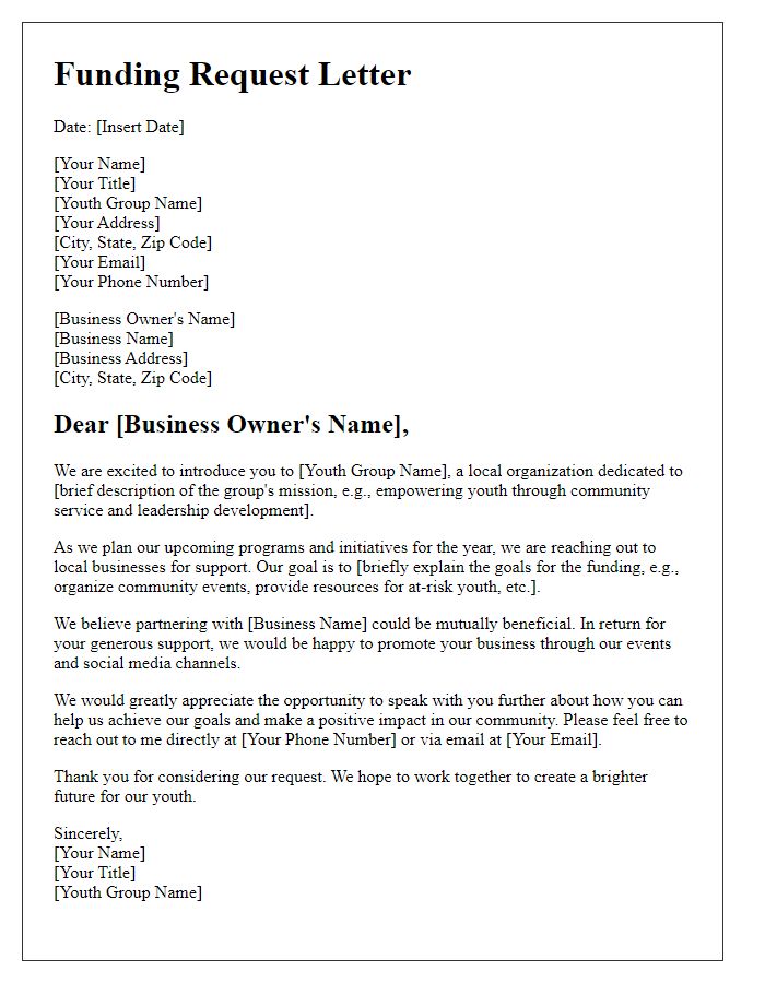 Letter template of youth group funding request to businesses