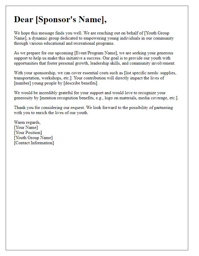 Letter template of youth group sponsorship appeal