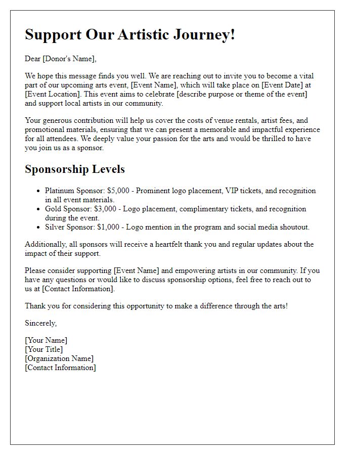 Letter template of arts event sponsorship appeal for individual donors