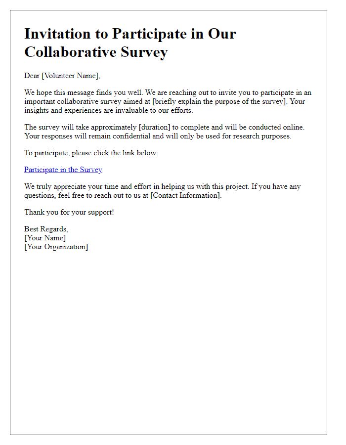 Letter template of collaborative survey invitation for volunteers