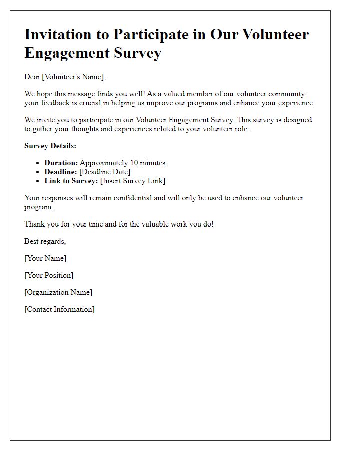 Letter template of engagement survey invitation for volunteers