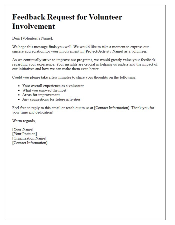 Letter template of feedback request for volunteer involvement