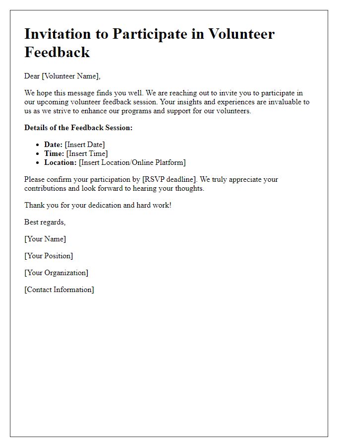 Letter template of invitation to participate in volunteer feedback