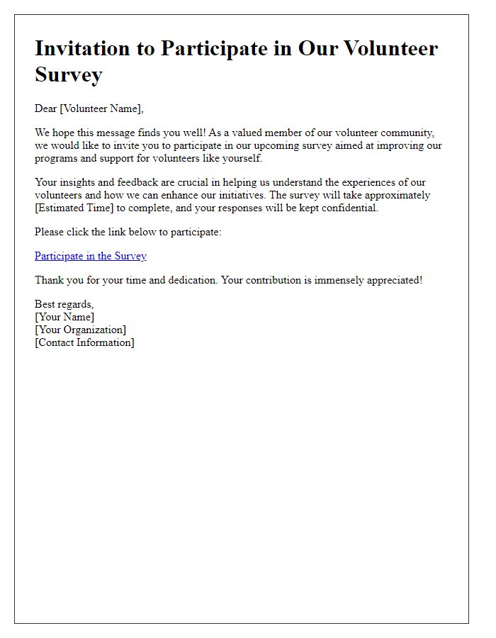 Letter template of survey participation invitation for volunteers