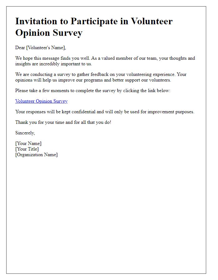 Letter template of volunteer opinion survey invitation