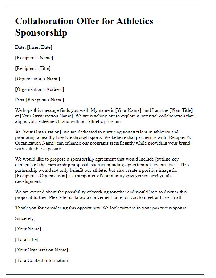 Letter template of collaboration offer for athletics sponsorship