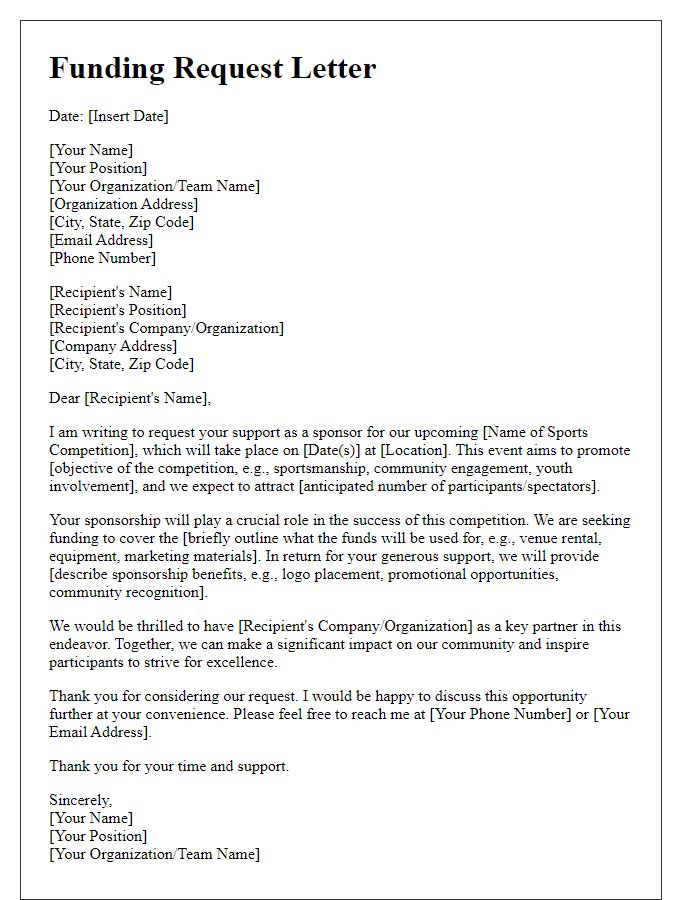 Letter template of funding request for sports competition sponsorship