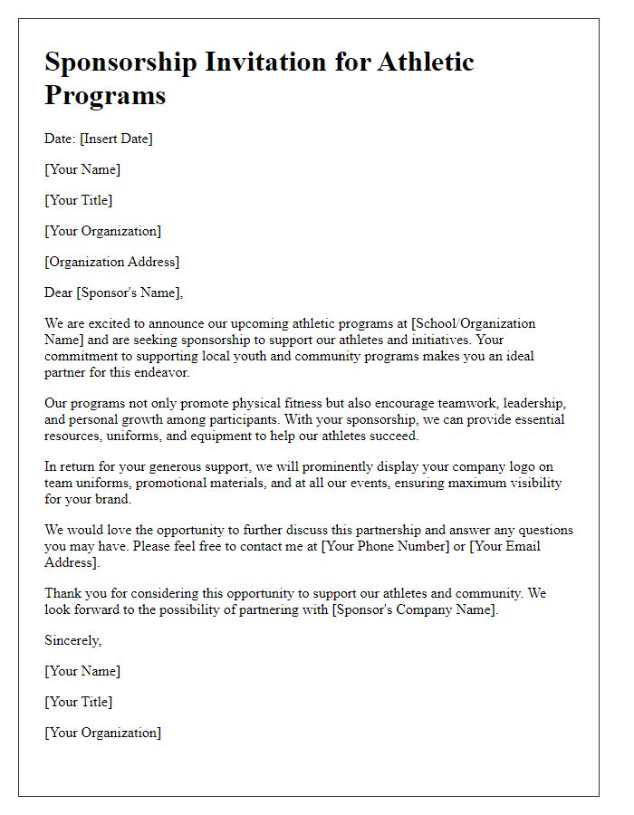 Letter template of sponsorship invitation for athletic programs