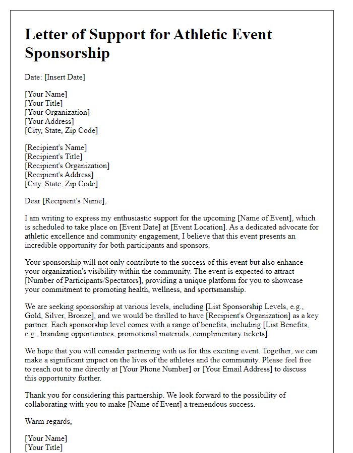 Letter template of sponsorship support for athletic events