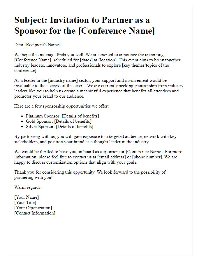 Letter template of conference sponsorship appeal for industry leaders