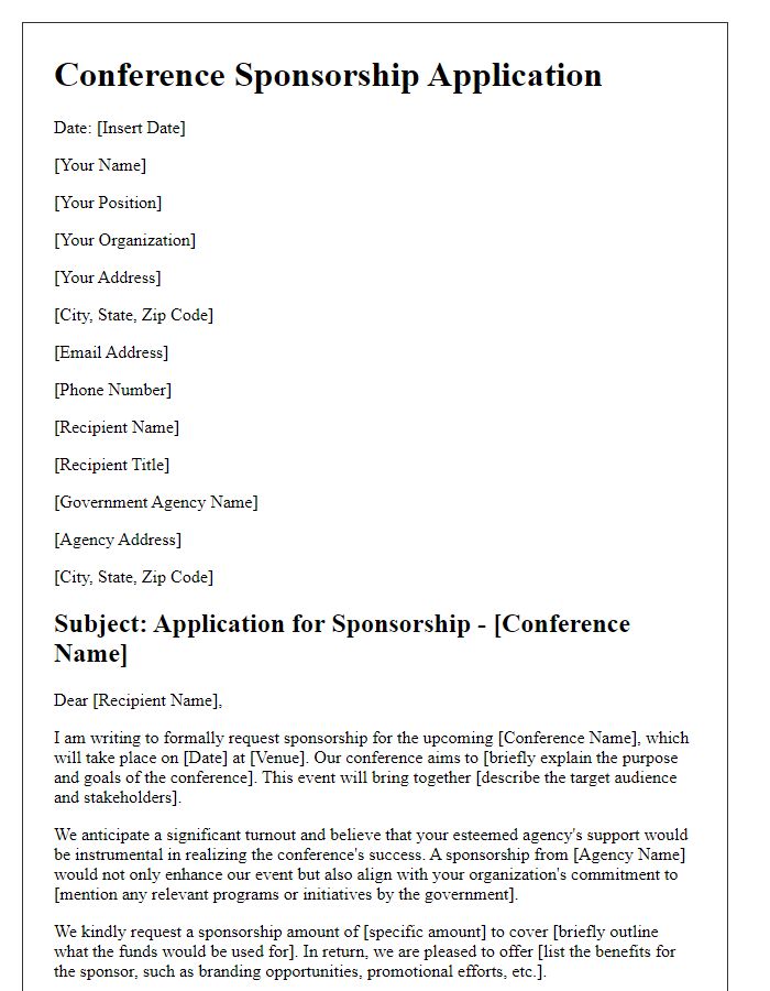 Letter template of conference sponsorship application for government grants