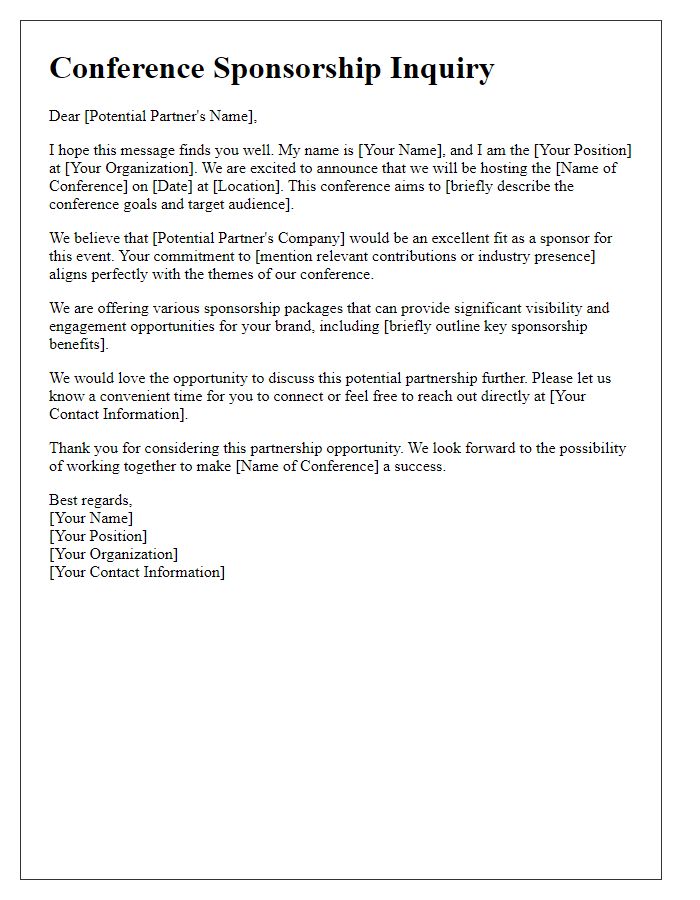 Letter template of conference sponsorship inquiry for potential partners