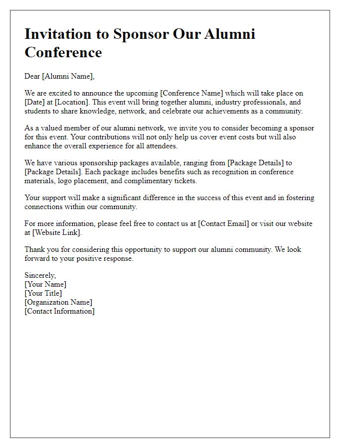 Letter template of conference sponsorship invitation for alumni contributions