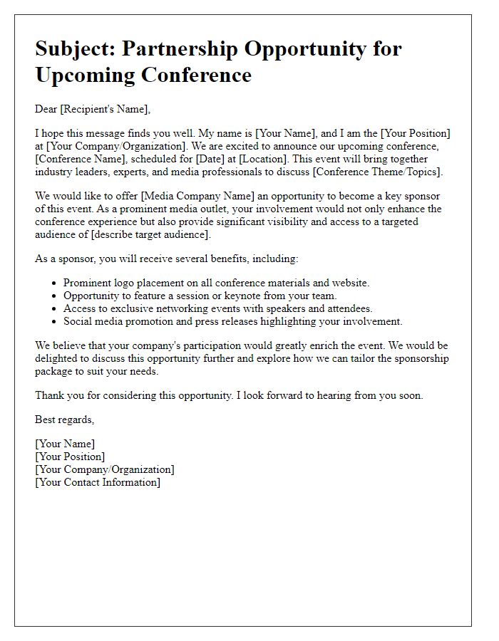 Letter template of conference sponsorship outreach for media companies