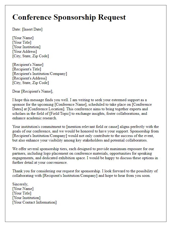 Letter template of conference sponsorship request for academia support