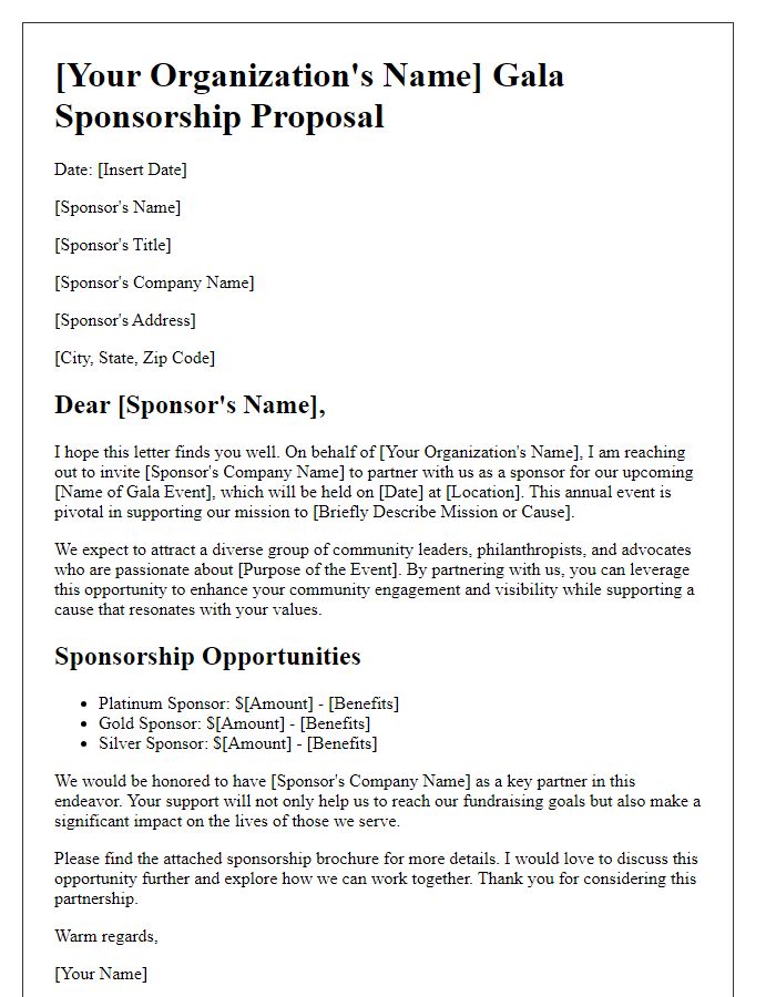 Letter template of gala sponsorship proposal for non-profit partners.