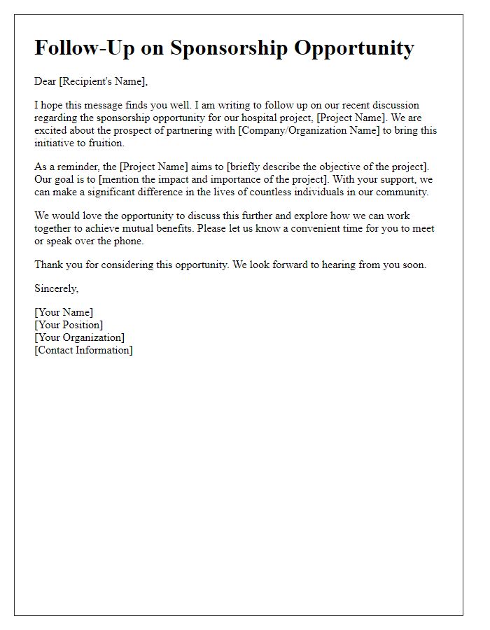 Letter template of follow-up for hospital project sponsorship